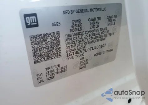 2026 GMC Sierra At4 из США, поврежденный, VIN 1GT4EVEL0TU400107